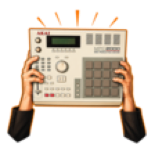 Two hands raising an Akai MPC sampler